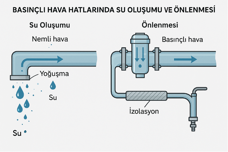 Basınçlı Hava Hatlarında Neden Su Oluşur ve Nasıl Önlenir?